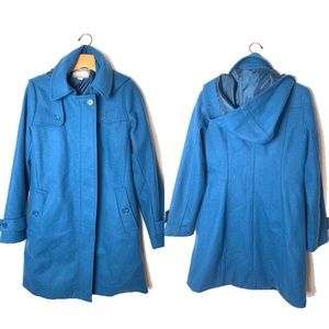 FOREVER 21 blue wool pea coat with removable hood